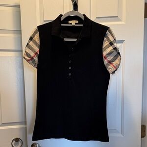 Burberry Black Knit Polo Top with Signature Label